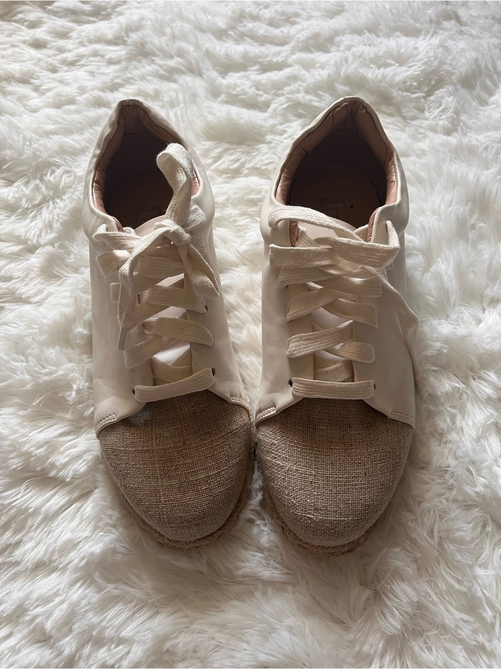 Matt and Nat Casual Lace-Up Vegan Leather Sneakers in Cream with Jute Toe